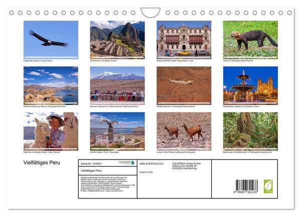 Produktbild: Vielf&auml;ltiges Peru (Wandkalender 2026 DIN A4 quer), CALVENDO Monatskalender