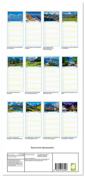 Produktbild: Familienplaner 2026 - Bayerisches Alpenparadies mit 5 Spalten (Wandkalender, 21 x 45 cm) CALVENDO