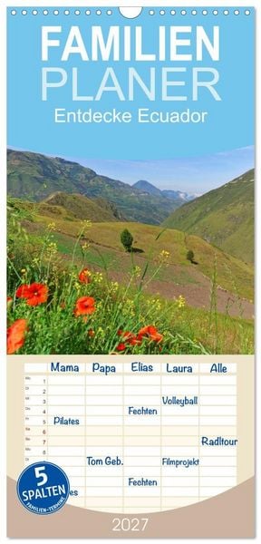 Produktbild: Familienplaner 2027 - Entdecke Ecuador mit 5 Spalten (Wandkalender, 21 x 45 cm) CALVENDO