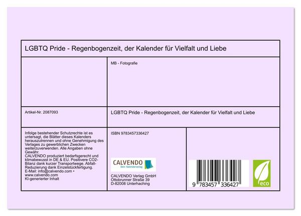 Produktbild: LGBTQ Pride - Regenbogenzeit, der Kalender f&uuml;r Vielfalt und Liebe (Tischkalender 2026 DIN A5 quer), CALVENDO Monatskalender