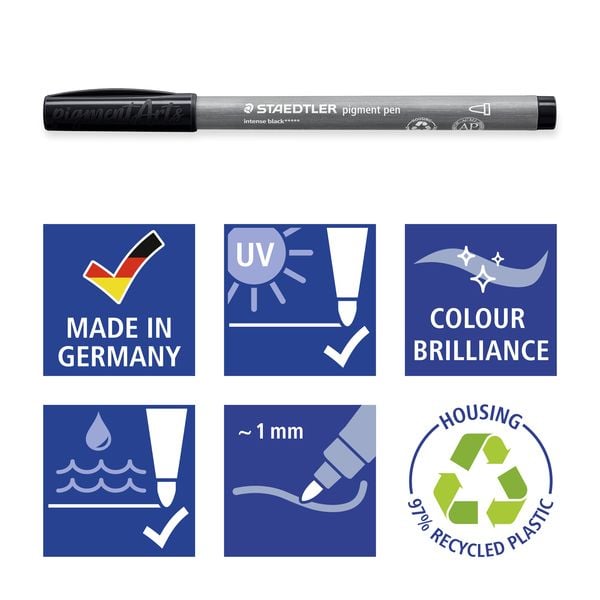 Produktbild: STAEDTLER Fasermaler pigment pen mit Rundspitze, intensiv schwarz 2er Set