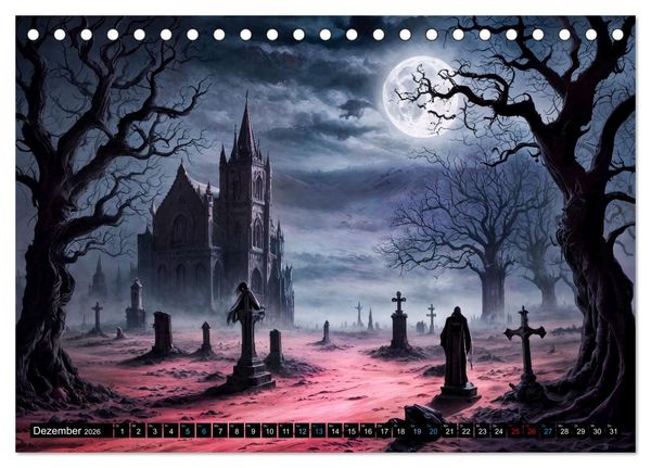 Produktbild: Finsternis der Vampire - Mystischer d&uuml;sterer Fantasy Kalender (Tischkalender 2026 DIN A5 quer), CALVENDO Monatskalender