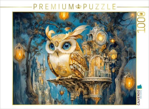 CALVENDO Puzzle Eule sitzt in einer märchenhaften Traumwelt Steampunk | 1000 Teile Lege-Größe 64x48cm Foto-Puzzle für glückliche Stunden