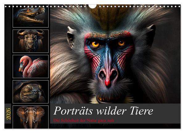 Porträts wilder Tiere (Wandkalender 2026 DIN A3 quer), CALVENDO Monatskalender