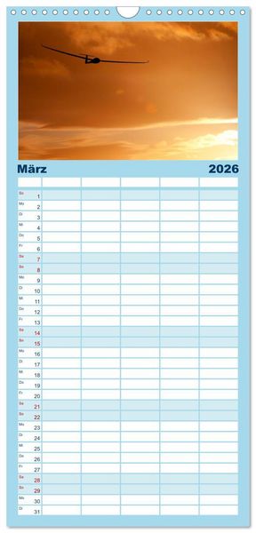 Produktbild: Familienplaner 2026 - Meister in der Schwebe: Segelflugzeuge mit 5 Spalten (Wandkalender, 21 x 45 cm) CALVENDO