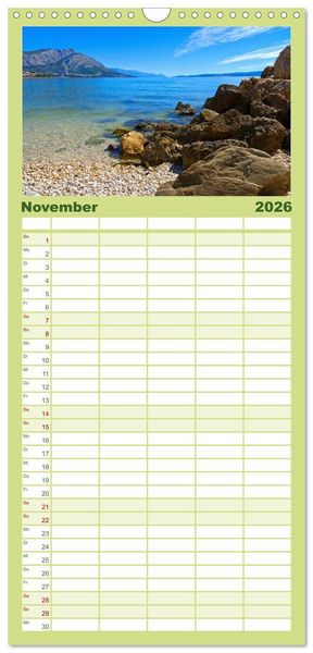 Produktbild: Familienplaner 2026 - Kroatien - Traumhafte Landschaften und faszinierende St&auml;dte mit 5 Spalten (Wandkalender, 21 x 45 cm) CALVENDO