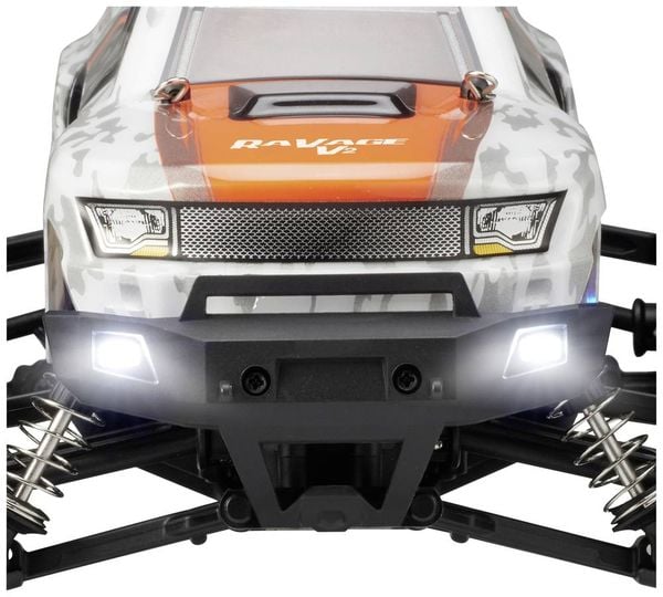 Produktbild: Reely RaVage 4x4 V2 Orange/Wei&szlig; Brushed 1:16 RC Modellauto Elektro Monstertruck Allradantrieb (4WD) RtR 2,4 GHz inkl. Akku und Ladekabel