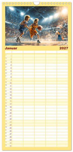 Produktbild: Familienplaner 2027 - Basketball - Kids in Action mit 5 Spalten (Wandkalender, 21 x 45 cm) CALVENDO