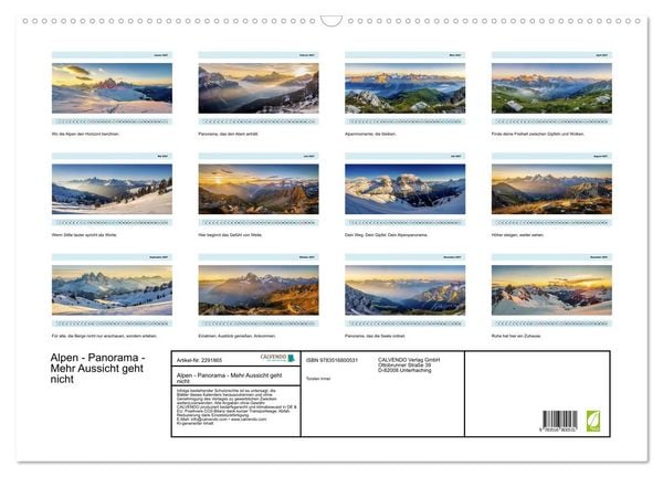 Produktbild: Alpen - Panorama - Mehr Aussicht geht nicht (Wandkalender 2027 DIN A2 quer), CALVENDO Monatskalender