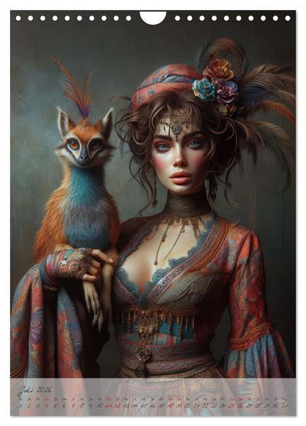 Produktbild: Eleganz der Exotik - Femme Fatale im Boh&egrave;me-Chic mit tierischen Begleitern (Wandkalender 2026 DIN A4 hoch), CALVENDO Monatskalender