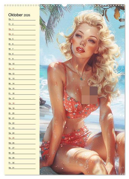 Produktbild: Pin-up-Girls. Sexappeal am Strand (hochwertiger Premium Wandkalender 2026 DIN A2 hoch), Kunstdruck in Hochglanz