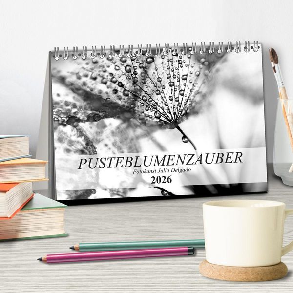 Produktbild: Pusteblumenzauber in schwarzwei&szlig; (Tischkalender 2026 DIN A5 quer), CALVENDO Monatskalender