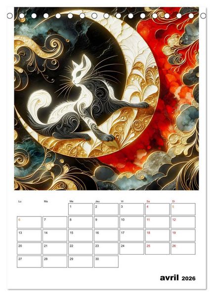 Produktbild: Les chats - Pattes de velours au clair de lune (Calendrier de bureau 2026 DIN A5 horizontal), CALVENDO calendrier mensuel