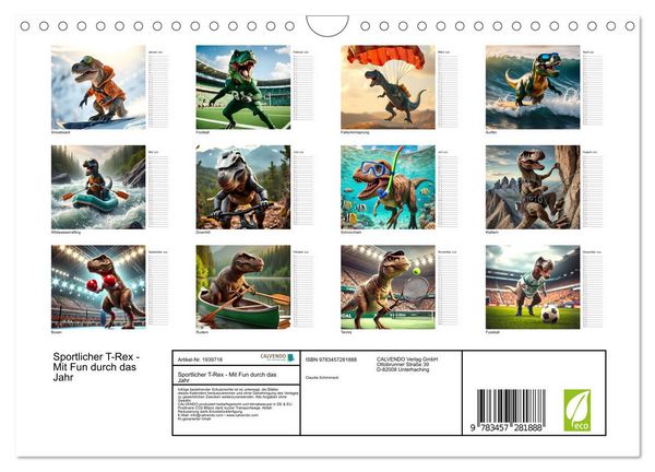 Produktbild: Sportlicher T-Rex - Mit Fun durch das Jahr (Wandkalender 2026 DIN A4 quer), CALVENDO Monatskalender