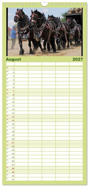 Produktbild: Familienplaner 2027 - Schwere Pferde mit 5 Spalten (Wandkalender, 21 x 45 cm) CALVENDO