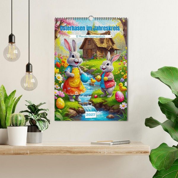 Produktbild: Osterhasen im Jahreskreis 12 Monate Hasenquatsch (Wandkalender 2027 DIN A3 hoch), CALVENDO Monatskalender