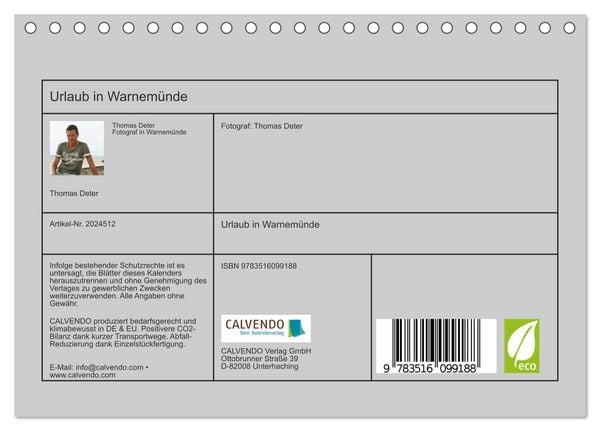 Produktbild: Urlaub in Warnem&uuml;nde (Tischkalender 2026 DIN A5 quer), CALVENDO Monatskalender
