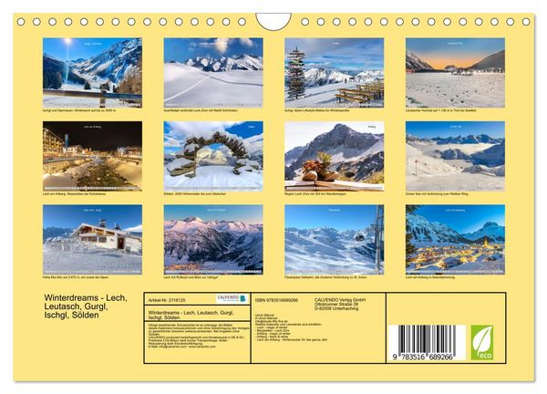 Produktbild: Winterdreams - Lech, Leutasch, Gurgl, Ischgl, S&ouml;lden (Wandkalender 2026 DIN A4 quer), CALVENDO Monatskalender