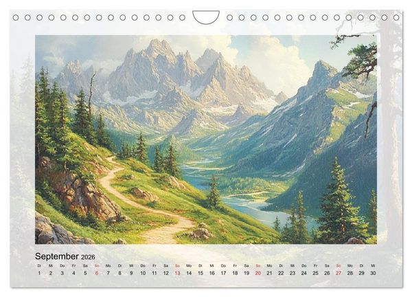 Produktbild: Zauber der Berge. Malerische Naturwunder in &Ouml;loptik (Wandkalender 2026 DIN A4 quer), CALVENDO Monatskalender