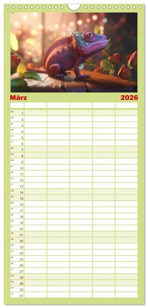 Produktbild: Familienplaner 2026 - Cham&auml;leon-Verwandlungen. Ein Jahr voller Ver&auml;nderungen mit 5 Spalten (Wandkalender, 21 x 45 cm) CALVENDO