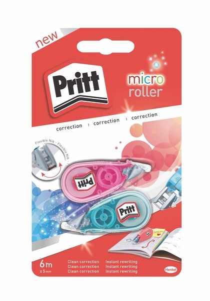 Pritt Kleben Pritt Korrektur Micro Roller, 2 5 mm, pink und blau