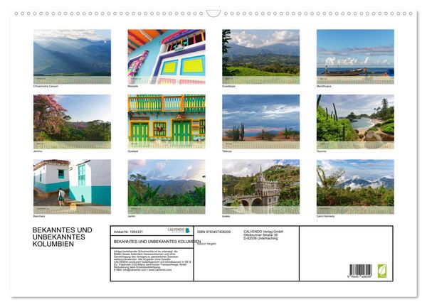 Produktbild: BEKANNTES UND UNBEKANNTES KOLUMBIEN (Wandkalender 2026 DIN A2 quer), CALVENDO Monatskalender