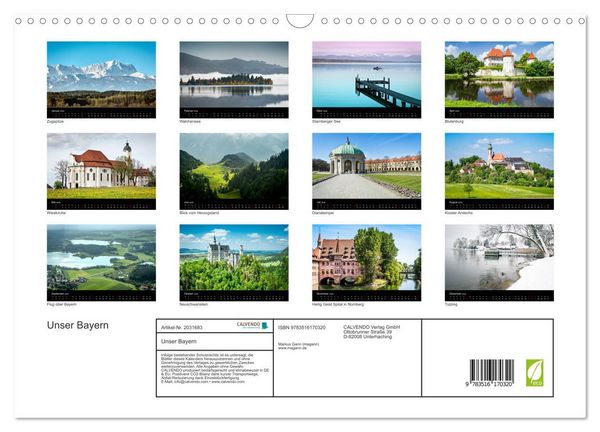 Produktbild: Unser Bayern (Wandkalender 2026 DIN A3 quer), CALVENDO Monatskalender