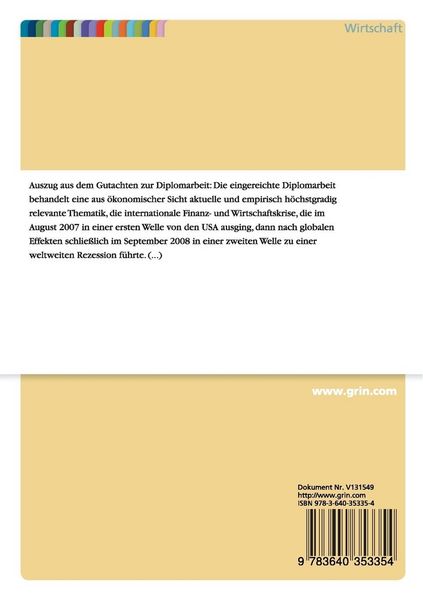 Produktbild: Ursachen, Auswirkungen und eingeleitete Ma&szlig;nahmen aus der weltweiten Finanz- und Wirtschaftskrise