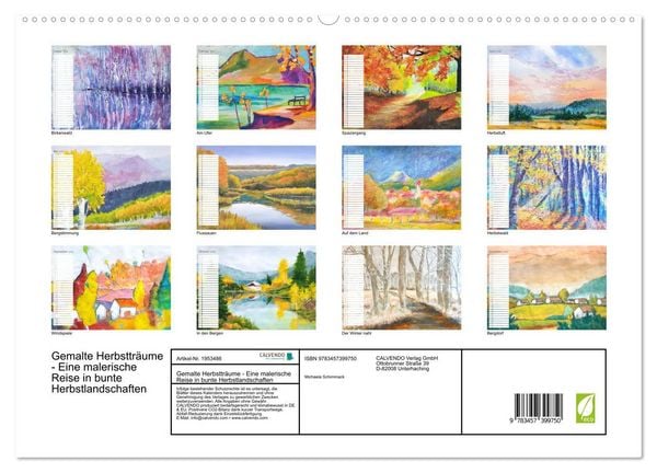 Produktbild: Gemalte Herbsttr&auml;ume - Eine malerische Reise in bunte Herbstlandschaften (hochwertiger Premium Wandkalender 2026 DIN A2 quer), Kunstdruck in Hochglanz