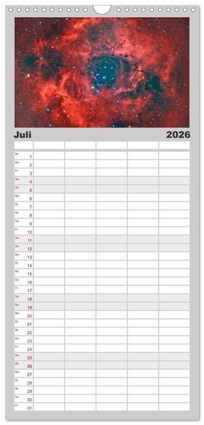Produktbild: Familienplaner 2026 - Farbiges Weltall mit 5 Spalten (Wandkalender, 21 x 45 cm) CALVENDO