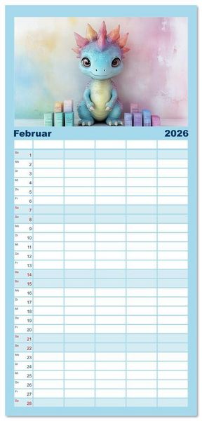 Produktbild: Familienplaner 2026 - Dinozauber &ndash; Wenn Urzeitbewohner zu Freunden werden mit 5 Spalten (Wandkalender, 21 x 45 cm) CALVENDO