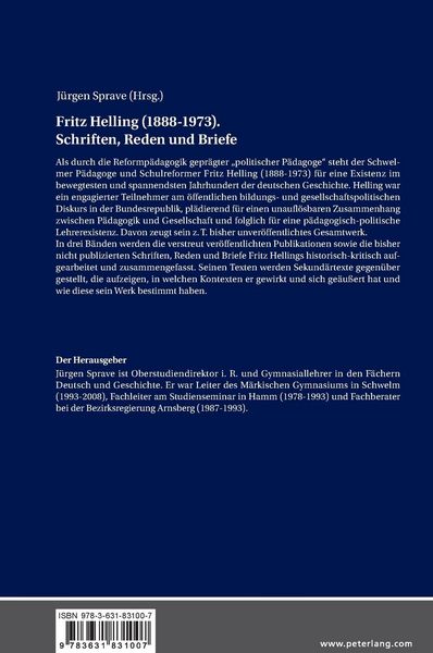 Produktbild: Fritz Helling (1888-1973). Schriften, Reden und Briefe