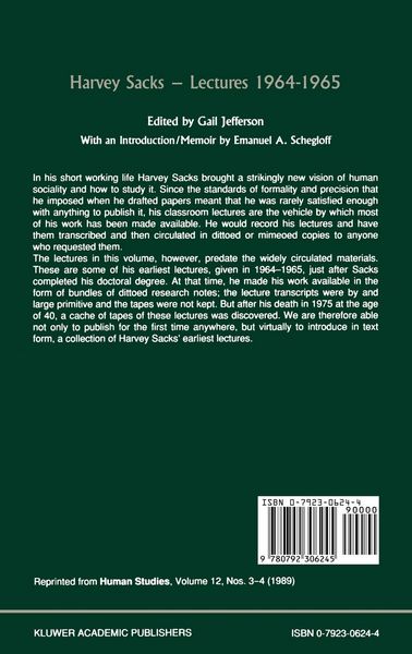 Produktbild: Harvey Sacks Lectures 1964&ndash;1965