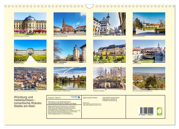 Produktbild: W&uuml;rzburg und Veitsh&ouml;chheim - romantische Rokoko St&auml;dte am Main (Wandkalender 2026 DIN A3 quer), CALVENDO Monatskalender
