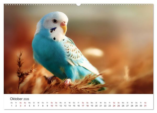 Produktbild: Zwitscherzeit - Ein Kalender voller Wellensittiche (hochwertiger Premium Wandkalender 2026 DIN A2 quer), Kunstdruck in Hochglanz