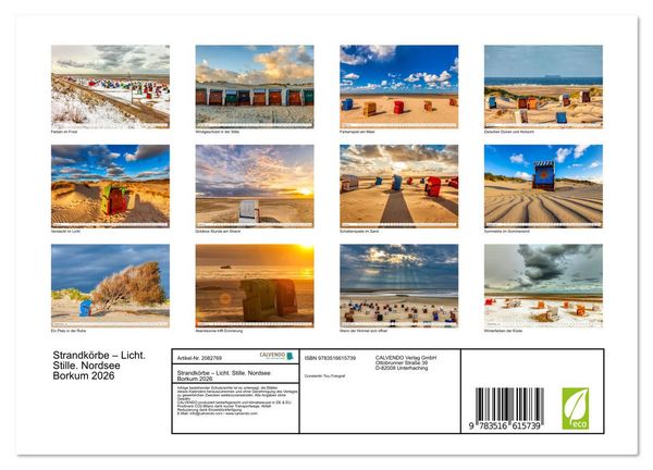 Produktbild: Strandk&ouml;rbe &ndash; Licht. Stille. Nordsee Borkum 2026 (Wandkalender 2026 DIN A4 quer), CALVENDO Monatskalender