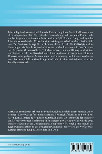 Produktbild: Informationsrechte des Private Equity-Investors gegen&uuml;ber dem Portfolio-Unternehmen