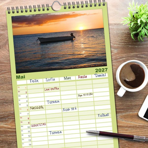 Produktbild: Familienplaner 2027 - Mauritius mit 5 Spalten (Wandkalender, 21 x 45 cm) CALVENDO