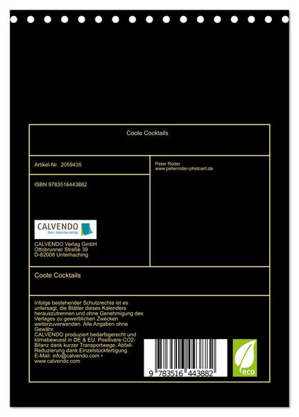 Produktbild: Coole Cocktails (Tischkalender 2026 DIN A5 hoch), CALVENDO Monatskalender