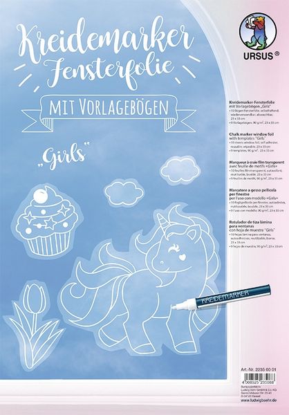 Produktbild: URSUS Kreidemarker-Fensterfolie mit Vorlageb&ouml;gen "Girls"