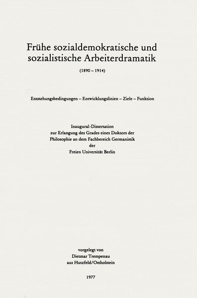 Produktbild: Fr&uuml;he sozialdemokratische und sozialistische Arbeiterdramatik (1890 &ndash; 1914)