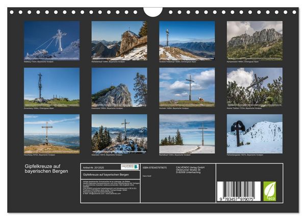 Produktbild: Gipfelkreuze auf bayerischen Bergen (Wandkalender 2026 DIN A4 quer), CALVENDO Monatskalender
