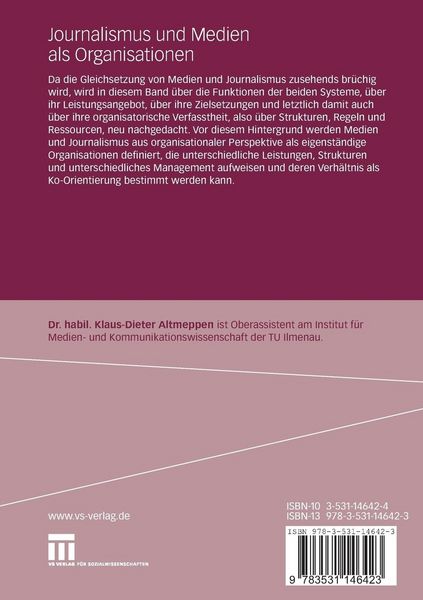 Produktbild: Journalismus und Medien als Organisationen