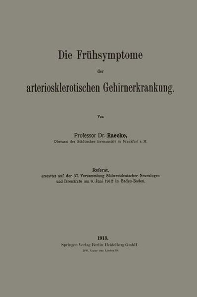 Produktbild: Die Fr&uuml;hsymptome der arteriosklerotischen Gehirnerkrankung
