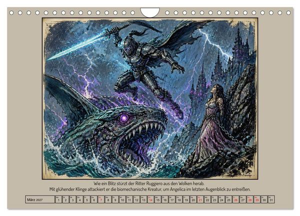 Produktbild: Ritter Roland in der Cyberwelt: Orlando furioso im Cyberpunk-Stil (Wandkalender 2027 DIN A4 quer), CALVENDO Monatskalender