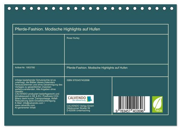 Produktbild: Pferde-Fashion. Modische Highlights auf Hufen (Tischkalender 2026 DIN A5 quer), CALVENDO Monatskalender