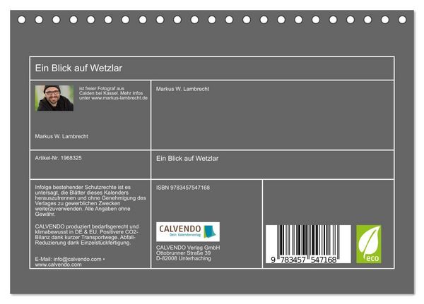 Produktbild: Ein Blick auf Wetzlar (Tischkalender 2026 DIN A5 quer), CALVENDO Monatskalender