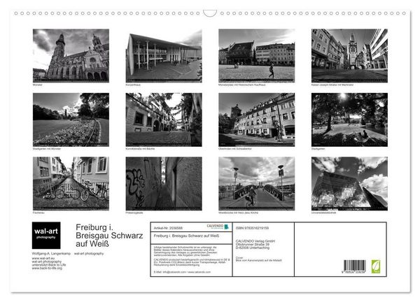 Produktbild: Freiburg i. Breisgau Schwarz auf Wei&szlig; (Wandkalender 2026 DIN A2 quer), CALVENDO Monatskalender