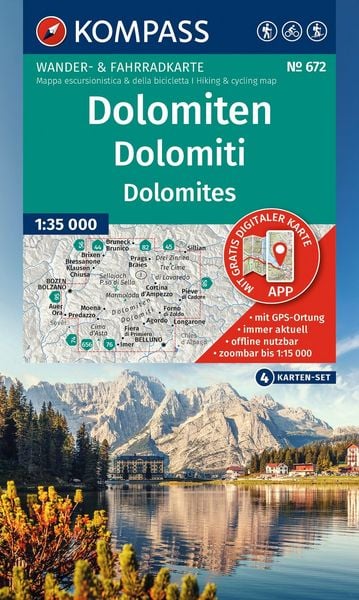 Produktbild: KOMPASS Wanderkarten-Set 672 Dolomiten, Dolomiti, Dolomites (4 Karten) 1:35.000