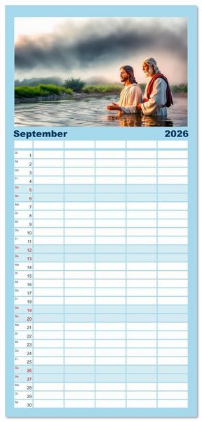 Produktbild: Familienplaner 2026 - Durch das Jahr mit Jesus mit 5 Spalten (Wandkalender, 21 x 45 cm) CALVENDO